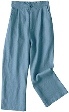 Soluo feminino casual linho de algodão solto relaxe ajuste as calças de moletom de perna larga de perna larga cintura