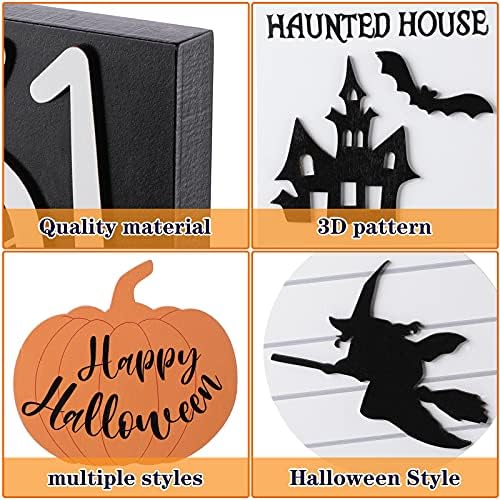 5 peças Halloween Farmhouse Decorações de bandeja em camadas de Halloween Sinais de madeira de Halloween Decoração de bandeja