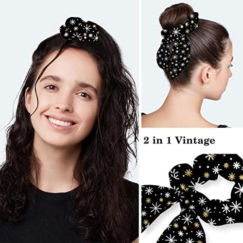Black & Gold Xmas Snowflake Cap com botões/cabelo arco -arco para cabelos longos para cabelos longos