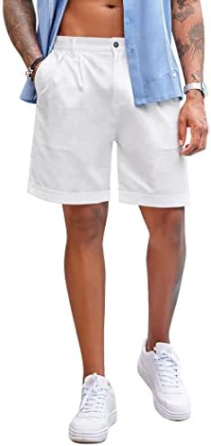 Coofandy shorts de linho masculino fit