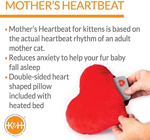K&H PET Products Mãe batimentos cardíacos Cama de gato aquecida com travesseiro de coração batimentos cardíacos brinquedos