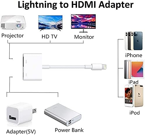 Lightning to HDMI Adaptador iPhone para TV, [Apple MFI Certified] Lightning Digital AD Adaptador 1080p HD TV Connector Adaptador