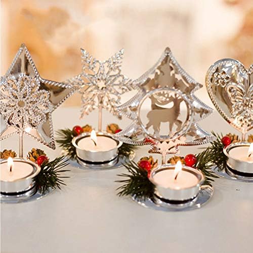 Soimiss 4pcs de Natal decorativo de ferro castiçal decoração de desktop Decoração de vela romântica para festa em casa