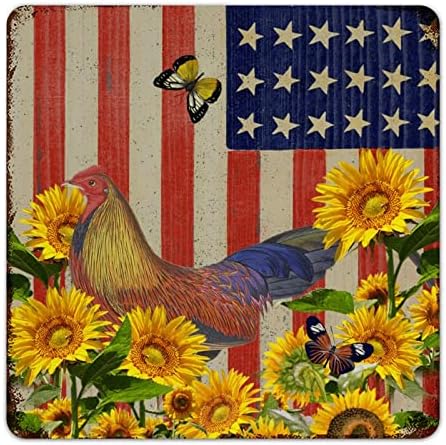 Galo de fazenda de metal vintage e bandeira americana sinalização decorativa de metal retro metal poster de metal angustiado