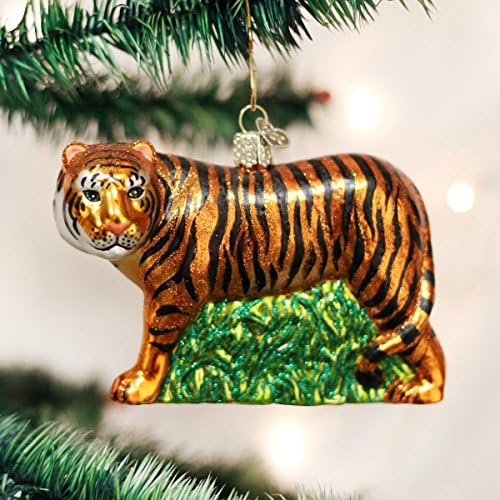 Ornamentos de Natal do Velho Mundo: Animais da vida selvagem Ornamentos de vidro soprados para a árvore de Natal, Tiger