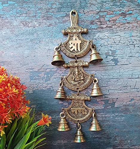 Mohanjodero elegante Brass Shubh Labh/Shri Ganesha Namah Parede pendurada com sinos