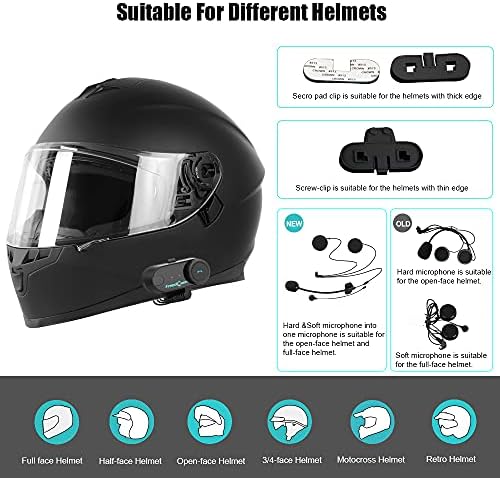 FreedConn Motociclo Capacete de Motociclo Bluetooth Headset sem fio TCOM-VB; /FM Radio/800m Intercom/2 Riders Intercom/Moto