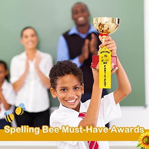 Orto de ortografia Prêmio de Participante de Bee Ribbons com Cartão e String Participação Amarela Ribbon Spelling Bee Medal Ribbons Fibbons do Prêmio Participante para Crianças Spelling Bee Competition, 2 x 8 polegadas