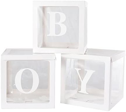 Caixas de balão transparentes brancos com 27 letras, pano de fundo de caixas de bloco claro, para o chá de bebê de aniversário,