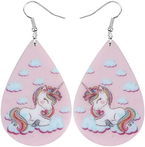 Bonsny acrílico Big Dangle Pink Teardrop Floral Unicorn Horse Brincos Jóias de Moda para Mulheres Charms