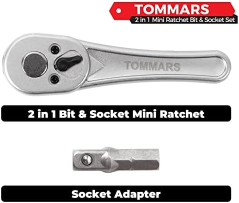 TomMars 1/4 de polegada Mini Bit Ratchet Chaves de catraca, Mini Ratcheting Chave INL. Chave de fenda S2 bits e soquetes CR-V