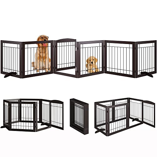 Vantas Folding Pet Gate 144 de largura, 30 de altura sem montagem portão de cachorro de madeira com porta de porta,