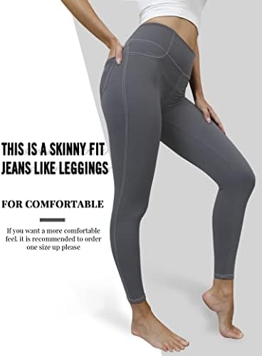 Vooveeya jeggings para mulheres na cintura alta, leggings com bolsos Controle de barriga PLUS TAMANHO JEANS DE JEANS 7/8