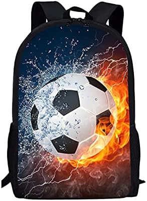 BELIDOME Water Fire Football Kids School Backpack Ajuste as tiras ajustáveis ​​bolsos laterais