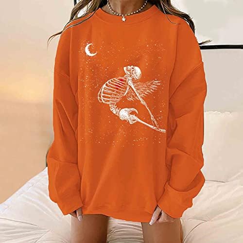 BEUU WOMENS HALLOWEEN SKELELET PRIM SORTHASSHIRTS CREWNECK JUMPERS LOLHO CASUAL CASUAL LONGO LONGO LONGO TOPS T CHAMISTAS T