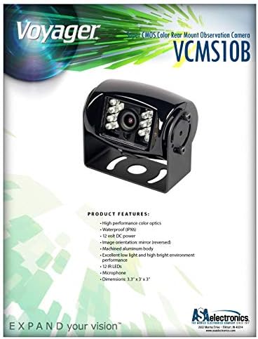 Voyager VCMS10B Super CMOS Vista traseira/Mount Observation Câmera com assistência com pouca luz LED, preto e resistente à