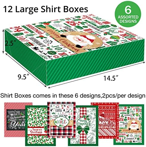 Party engraçado 12 Christmas Gift Boxes Bulk com tampas, 12 papel de seda e 80 contagem de tags de natal com folha para embrulhar