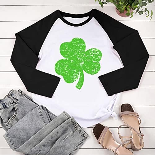 Jdefeg St. Patricks Camisas do Dia para Mulheres Mangas Camisas T Camisetas de Mangas compridas Crew pescoço T camisas