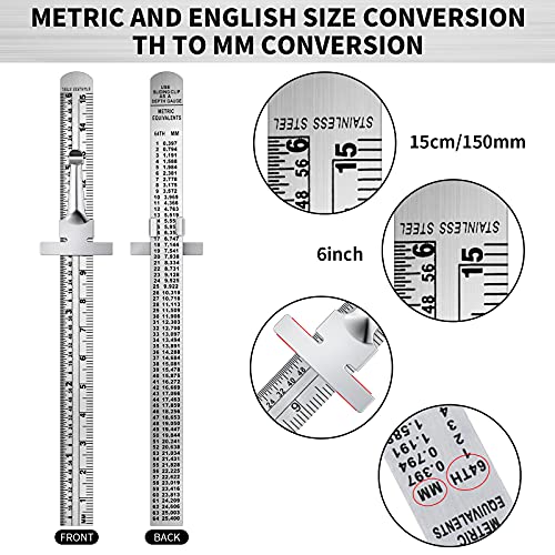 Régua de bolso de 15 polegadas 15 cm Régua de aço inoxidável flexível com clipes destacáveis ​​Aço inoxidável Pocket