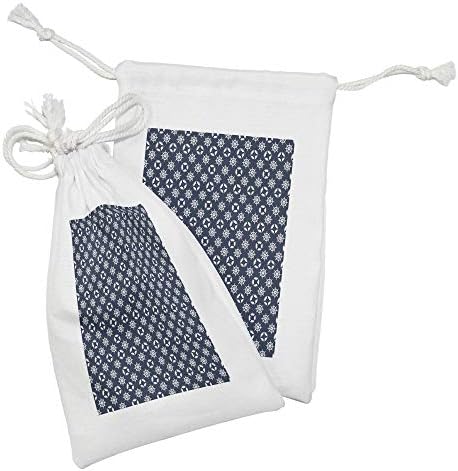 Bolsa de tecido azul náutico de Ambesonne Conjunto de 2, padrões marítimos de verão com roda, pequeno saco de cordão para máscaras