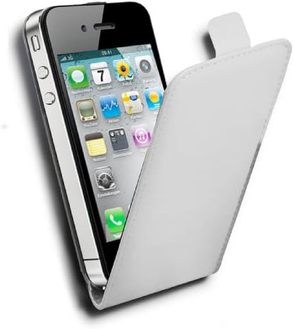 CATORABO CASA COMPATÍVEL com Apple iPhone 4 / iPhone 4s em branco polar - capa de estilo flip feita de couro falso liso