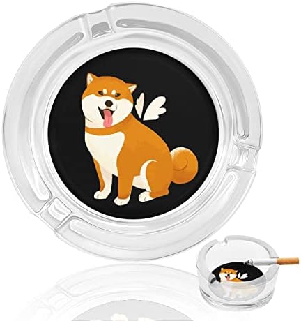 Fofo shiba inu akita cachorro redondo glass de glasta de glasta de glasta para cigarros case fofa fumando bandeja de cinzas