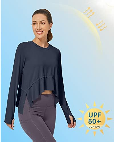 G4Free feminino UPF 50+ Camisas solares leves de manga longa de manga longa camisetas