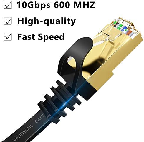 Cabo Ethernet de vandesail 10 pés, cabo de rede CAT7 LAN, CAB CAT 7 Internet com conector RJ45 para roteador, modem,