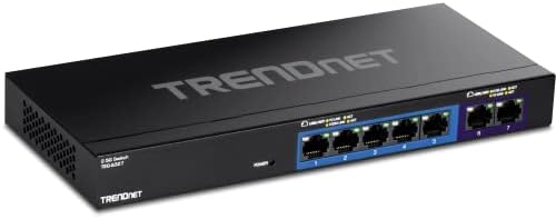 TrendNet 7 portas com interruptor multi-gig, portas de 5 x 1g RJ-45 Base-T, 2 x 2,5g RJ-45 portas, capacidade de comutação de 20 Gbps, montagem de parede, plug & play, interruptor Ethernet de rede, proteção ao longo da tempo, preto, teg -S327