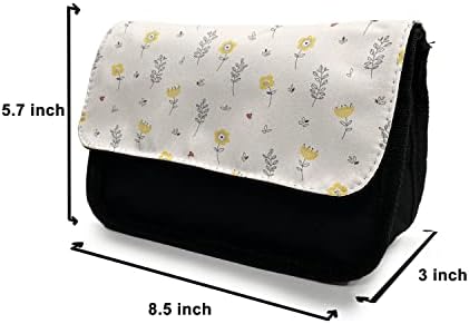 Caixa de lápis floral lunarável, folhas e joaninhas minúsculas, bolsa de lápis de caneta com zíper duplo, 8,5 x 5,5,