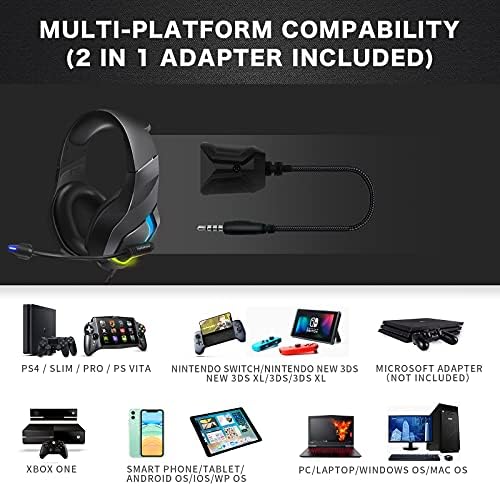 GoldenPlayer LED fone de jogo de jogos com MIC para PS4 PS5, Xbox One fones de ouvido, fones de ouvido profissionais para laptop para PC