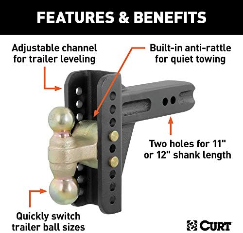 CURT 45902 Montagem de bala de hitch ajustável, receptor de 2-1/2 polegadas, gota de 6 polegadas, 2 e 2-5/16 polegadas, 20.000