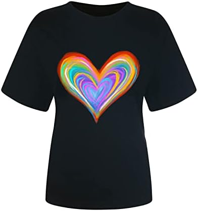 Tees Tops for Women, camisetas de impressão gráfica de coração fofo, dia de manga curta do Dia dos Namorados Bloups