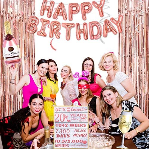 Decorações de 20º aniversário para ela, coroa de 20 anos, faixa de 20 anos, balões de 20 anos, toppers de bolo de aniversário