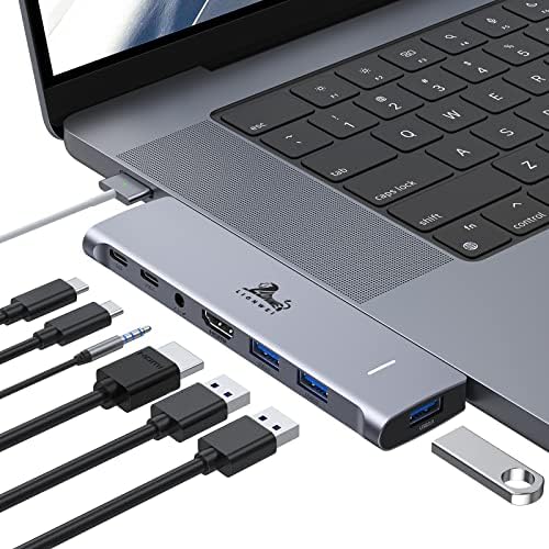 Adaptador do cubo USB C para MacBook Pro/Air M1M2 2022 2021 2020 13 15 16 , Adaptador MacBook MacBook MacBook Acessórios com 4K HDMI, 3USB3.0, Audio, 100W Thunderbolt USB-C, Suporte Magsafe 3 Carregamento
