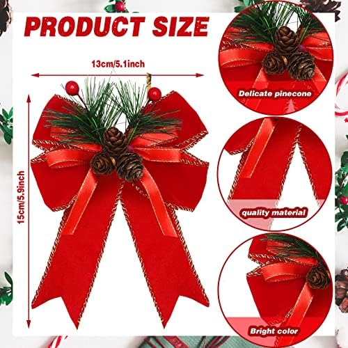 6 peças de Natal Buffalo Plaid Bow Bow Fita Fbon com pinheiro arbusto de decoração de árvore de Natal para festas de Natal Árvores de Natal Artesanato de Artesanato ao ar livre