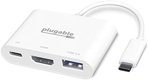 Adaptador multitor plugável USB C a HDMI, hub 3-em-1 USB C de 3 em 1 com saída 4K HDMI, porta de carregamento USB 3.0 e
