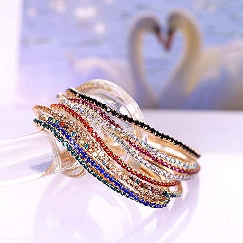 9pcs multicamadas pulseiras de cristal braceletes esticadas brilha braceletes de tênis empilhável multicolor