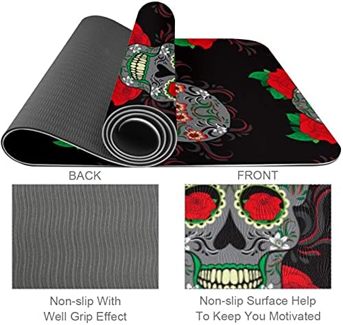 Vintage Florals Skull Padrão de ioga extra espessa - Eco Friendly Friendly Lip Exercício e Fitness Mat Treping tapete Para todos os tipos de ioga, pilates e exercícios de piso 72x24in