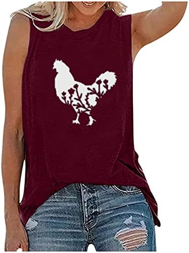 Tampas de tanque sem mangas para mulheres Tops de verão Butterfly crisântemo impresso Casual Casual Summer Crewneck colete camiseta