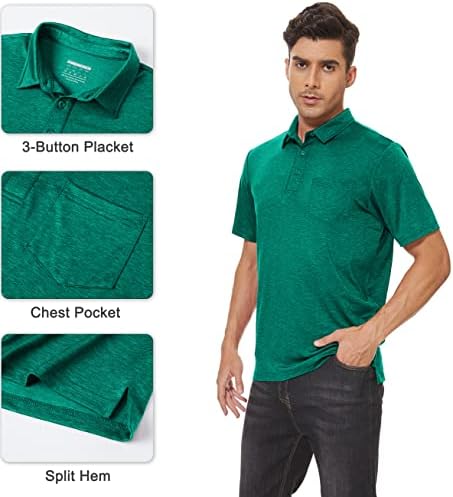 Camisa pólo masculina de Magcomsen com bolso de bolso de manga curta camisas de colarinho rápido camisas de golfe casuais secas