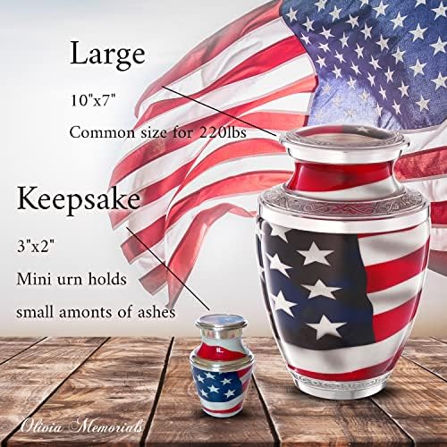 Urnas patrióticas e veteranas de bandeira americana para cinzas humanas adultos machos adultos | Urna decorativa fúnebre para