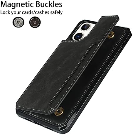 CAVER PARA IPHONE 11 CASE com suporte de cartão, carteira premium de estojo de couro PU PU, [pulseira] Double Magnetic Shopfroof no choque de choques para mulheres- preto