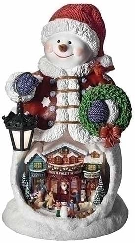 Christmas por Roman Inc, Coleção de Amusements, 13 H Mus liderou a cena do boneco de neve vermelho, lanterna, globo de neve, decoração