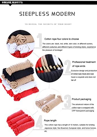 Corda de algodão macio cor core de algodão unissex Bondage, tecido de algemas, cinta cor de corda prática de corda durável