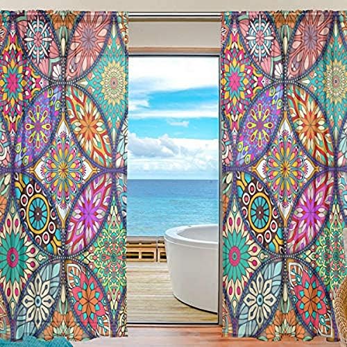 Curtains painéis coloridos mandala boêmio janela painéis para cortinas de sala de estar com 84 polegadas de comprimento, conjunto de 2 painéis