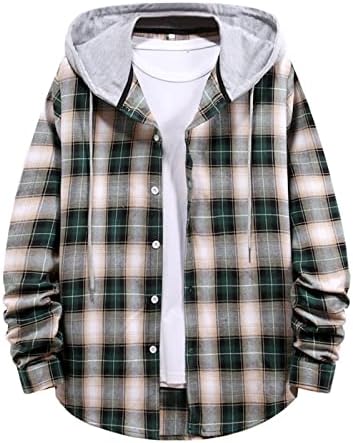 ZDDO 2023 Novas camisas xadrezes masculinas Camisetas leves com capuz para homens de manga longa botão de flanela casual jaquetas