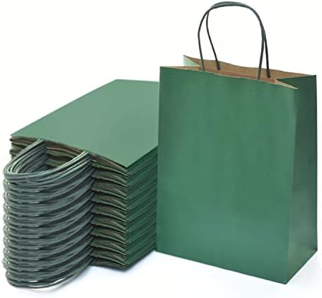 Nexmint Christmas Tree Green Gift Bag 8 x10.5: 12 pacotes de papel kraft de papel com alça. Ótimo para férias, presentes, favores de