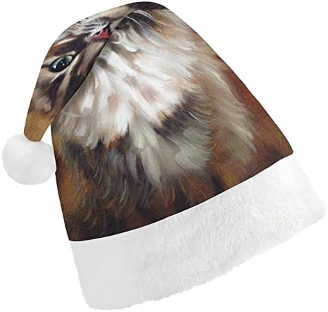 Pintura de gato vintage Chapéu de natal de Natal e bons chapéus de Papai Noel com borda de pelúcia e decoração de