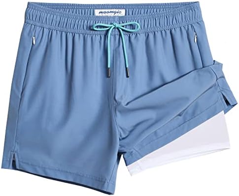 Troncos de natação masculinos maamgic com revestimento de compressão 5 Shorts de praia esticada seca rápida com bolsos